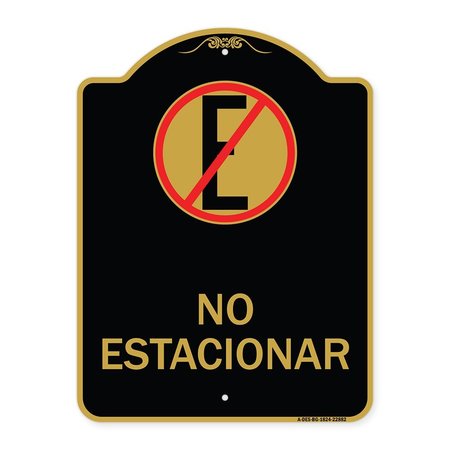 SIGNMISSION Spanish Parking No Estacionar No Parking W/ Graphic, Black & Gold Alum Sign, 18" H, BG-1824-22882 A-DES-BG-1824-22882